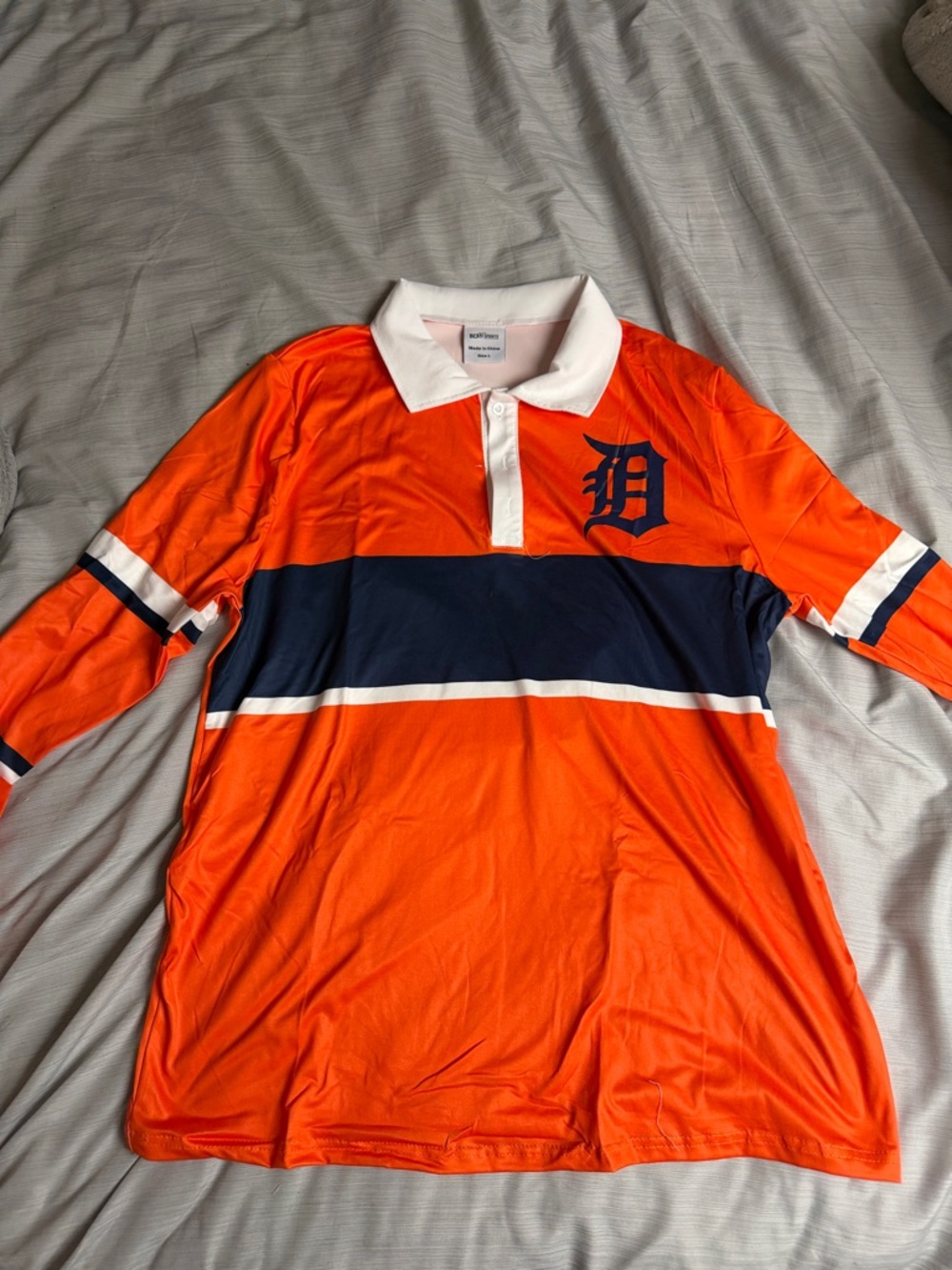 Detroit D Logo Orange & Navy Long-Sleeve Rugby Shirt